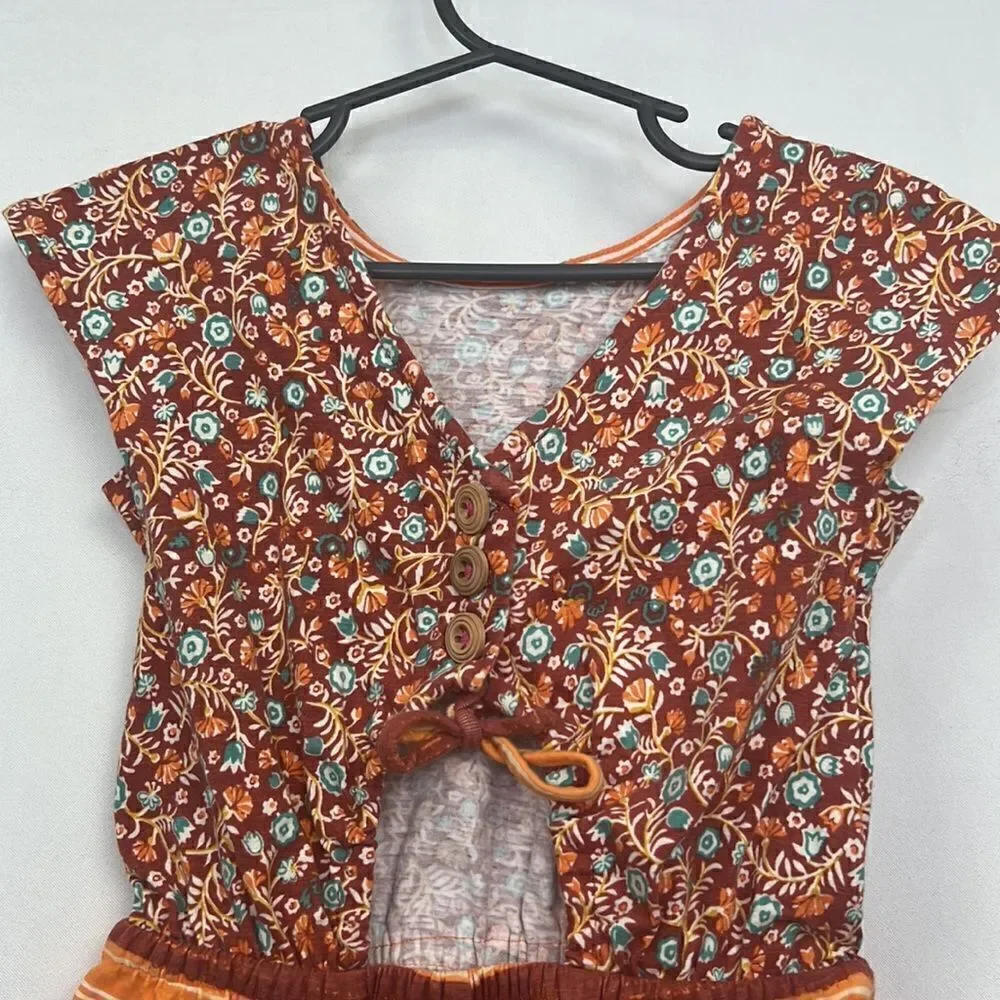Matilda Jane orange and pink sundown multi print romper size 2
